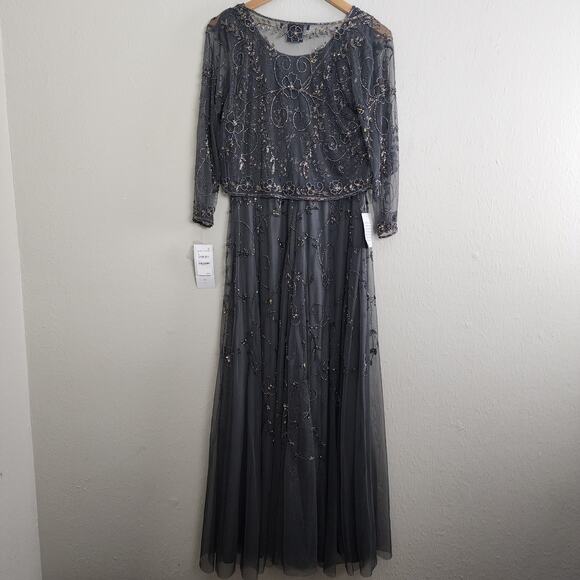 NWT Pisarro Nights Beaded Sequin Mesh Gown with Matching Jacket - Grey (Size 10) - Picture 14 of 16